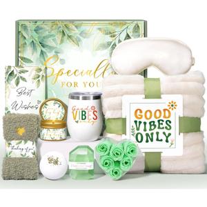 Self Care Gifts for Women, Get Well Soon Care Package for Women w/Blanket, Relaxing Spa Baskets Birthday Gifts for Mom Her Sister Best Friend Wife Girlfriend (White)