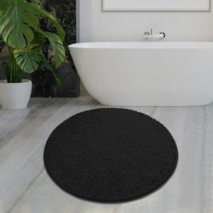 MAYSHINE Round Area Rug Set for Bathroom | Soft Plush Chenille Bath Mat, Water Absorbent Non-Slip Bathroom Rug | Washable Shag Carpet for Shower, Bedroom, or Home Dcor | 36"x36" (Round) | Black