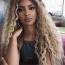 Fencca Ombre Blonde Long Curly Wigs for Women Heat Synthetic Curly Hair Wavy Full Wig Middle Part Natural Looking Wig