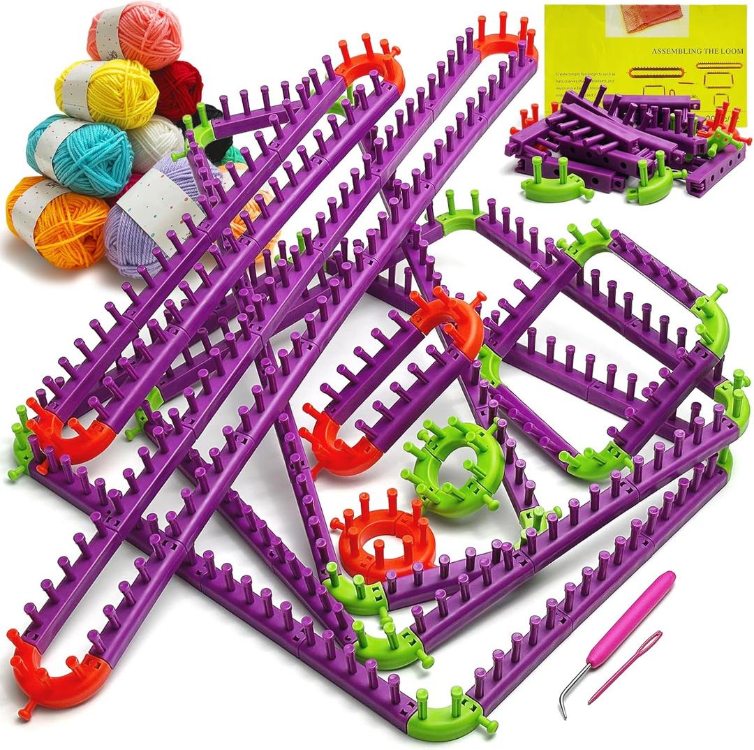 UCDRMA Adjustable Loom Knitting Kit, Up to 21 Different Sizes and Shapes Knitting Loom for Blankets/Scarves/Hats, Infinity Loom Crochet with 12 Yarn & Instructions, Flexible Yarn Loom for Beginners