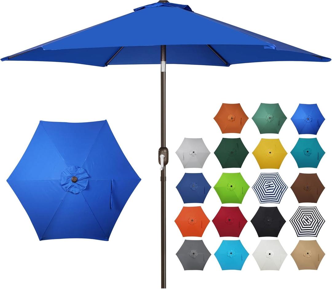 Blissun 7.5 ft Patio Umbrella, Yard Umbrella, Outdoor Market Umbrella with Push Button Tilt Crank, Royal Blue