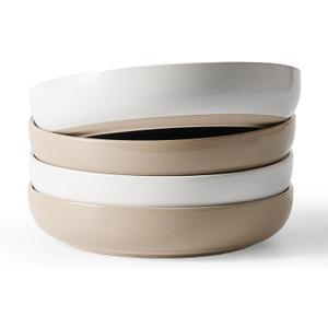 Famiware Milkyway 33 oz Bowl Set, Pasta Bowls Set of 4, Salad Bowls, Double Reactive Glaze, Sturdy & Stackable, Ideal for Housewarming, Festivals, White & Cinnamon Brown