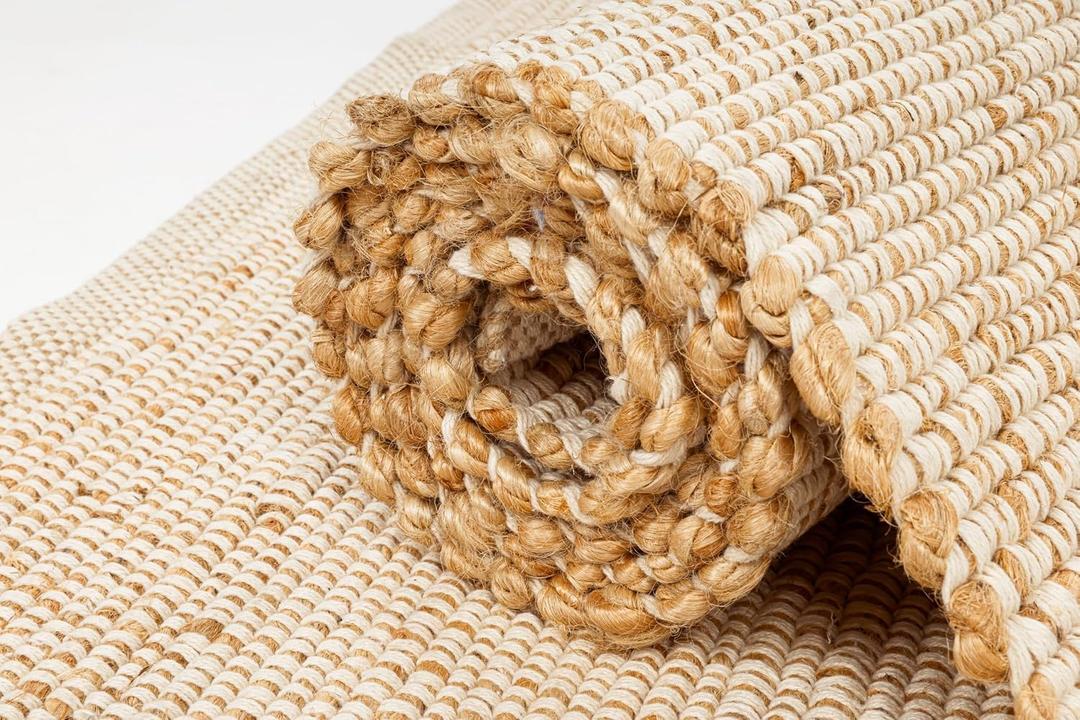 Handwoven Jute Cotton Area Rug Natural 8 Feet x 10 Feet Reversible Farmhouse Boho Floor Carpet Handloom Accent Rug for Living Room Bedroom Entryway Indoor Décor