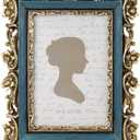 Sunlit Vintage Picture Frame 4x6 Inch, Luxury Antique Photo Frames with Glass Front, Photo Display, Tabletop Wall Hanging, Gift Ideas, Retro Blue and Gold