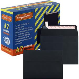 100 Pack A7 Black Invitation Envelopes 5.25 x 7.25 inches Self Seal 120GSM Kraft Paper Envelopes for Invitations Papers Photos Documents Wedding Baby Shower Easy to Seal (100 Pack A7 (5.25 x 7.25 inches))