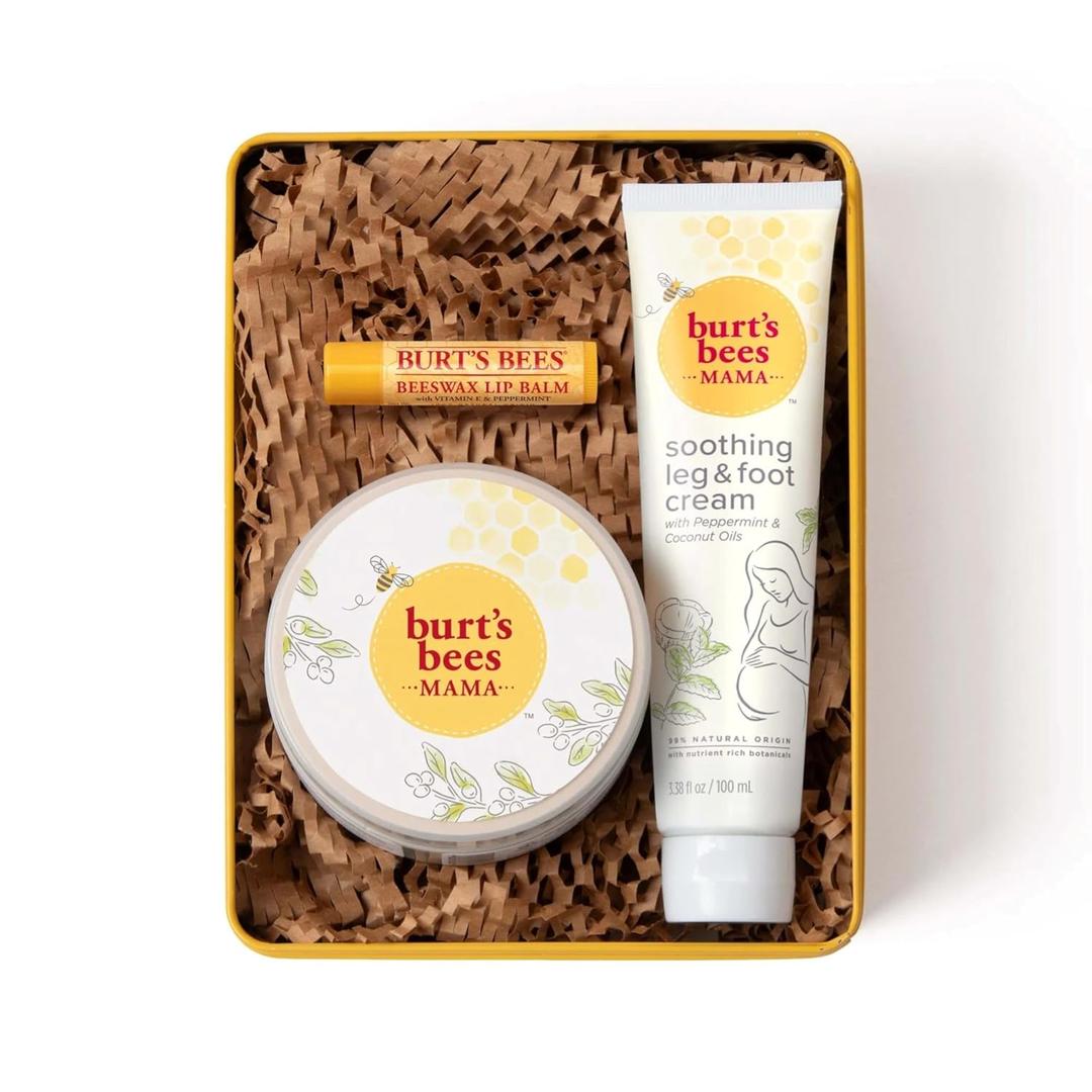 Burts Bees Mama Gift Set, Includes Lip Balm, Leg and Foot Cream, and Belly Butter, Natural Origin Skin Care, 0.15 oz./3.38 oz./6.5 oz.