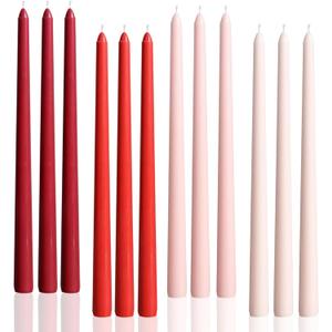 12 inch Red Gradient Taper Candles Unscented Smokeless Long Tall Tapered Candle for Candlesticks Sticks Wedding Advent Home Decor Dinner ChristmasSet of 12