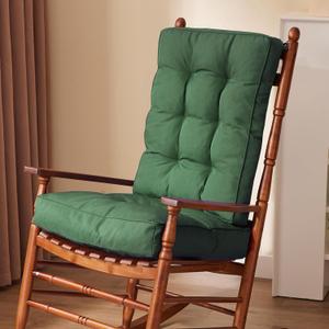 IPYNBAP Rocking Chair Cushion, Waterproof and Fade-Resistant Patio Chair Cushions, Tufted Chair Pads for Rocker Furniture, 17x17 Inch, Indoor/Outdoor Seat Cushions with Ties, Dark Green