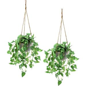TNNTOPELE Hanging Plant Fake Plants with Pots, 2 Pack Artificial Plants, Faux Anthurium Leaf Basket for Wall Home Room Indoor Outdoor Decor (Green)
