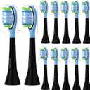 Toothbrush Heads Compatible with Philips Sonicare C3 C2 G3 A3 W2 Replacement Heads, 12 Pack Brush Heads Compatible with Philips Sonicare Snap-On Toothbrush Handles, Black