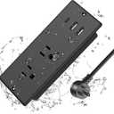 IPX6 Recessed Power Strip Waterproof, HEZI Weatherproof Furniture Flush Mount Power Outlet with 2 Outlets & 3 USB Ports for Bathroom Outdoor, 6FT Cord (ETL Listed) (Black)