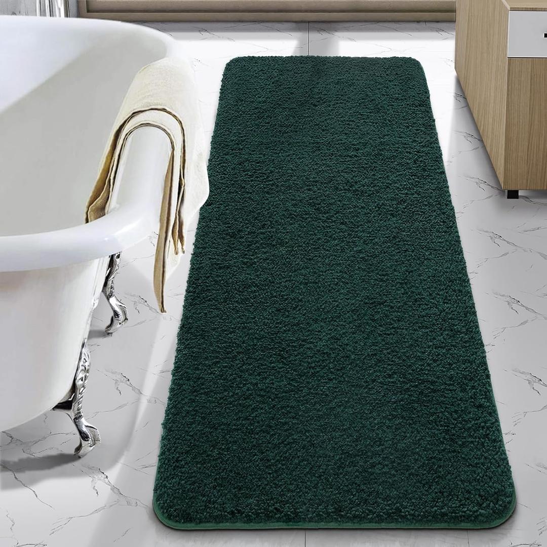 LOCHAS Bathroom Rug Runner 24x60 Inch, Soft Thick Absorbent Microfiber Bath Rugs for Bathroom, Machine Washable, Shaggy Plush Non Slip Bath Mat for Tub, Shower Floor, Quick Dry Mats, Hunter Green (60x24 inch (Rectangular))