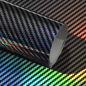 Rainbow Laser Carbon Fiber Vinyl Wrap, High Gloss Sparking Color Change Vehicle Film Sheet Air Release Self Adhesive DIY Decal Auto Cars Motorcycle Protection 60'' x 23.6'' (5ft x 1.9ft)