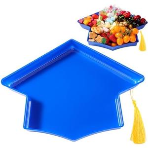 2025 Graduation Plastic Cap for Charcuterie 13'' Fillable Trays with Tassel Disposable Plastic Mache Box Candy Tray Container for College Graduation Party Supplies(Blue Cap, Gold Tassel)