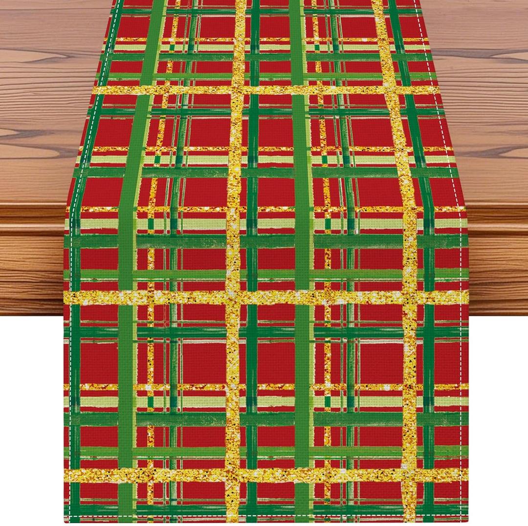 4 x Artscope Buffalo Plaid Christmas Table Runner, Xmas Winter Holiday Kitchen Dining Table Decoration for Christmas Home Party Decor 13x48 Inch-Red