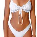ZAFUL Women's Triangle Bikini Floral Ruffles Bow Tie Up Bikini Set Two Piece Swimsuit, M