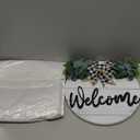 3D Welcome Wreaths for Front Door | White Horizontal Concave Stripes Wooden Farmhouse Welcome Sign for Home Wall Decor