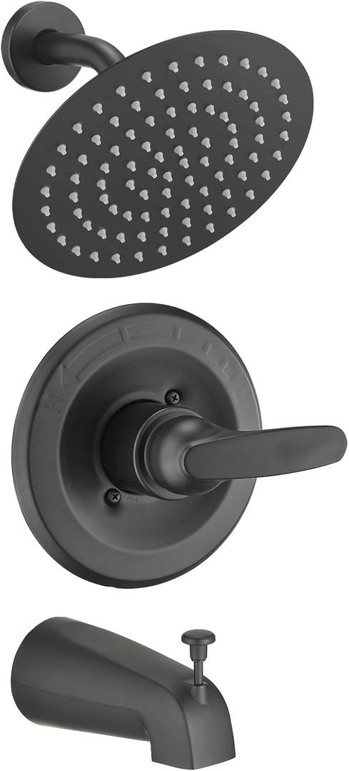 8" Rain Shower Faucet Compatible with Delta 13/14 Series Tub Trim Kit, High Pressure Round Rain Shower Head& Handle Set System, Matte Black (Valve& Catridge Not Inclued)
