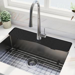 Meiliweser Faucet Mat for Kitchen Sink  24 x 5.1 Extra-Long Silicone Splash Guard with 10 Slope & Upgraded Drainage  Gen 3 Sink Water Catcher & Sponge Holder for Kitchen, Bathroom (Black)