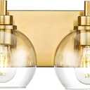 Bathroom Light Fixtures, 4 Light Brushed Gold Vanity Light, 26 Inch Modern Wall Sconces with Globe Clear Glass Shade, Vanity Lighting Fixtures Over Mirror, VL195-BG-CL-4
