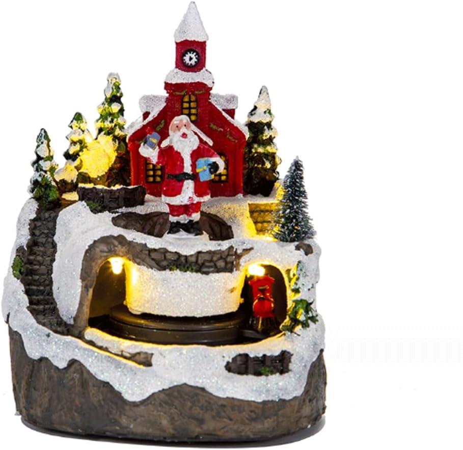 1PCS Christmas Village House Decoration Musical Christmas Village Music LED Light Aldea de Navidad for Christmas Home Decor (Santa Claus)