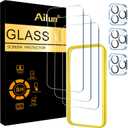 Ailun 3 Pack Screen Protector for iPhone 15 Pro [6.1 inch] + 3 Pack Camera Lens Protector with Installation Frame,Case Friendly Tempered Glass Film,[9H Hardness] - HD