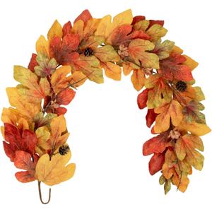 Hollyone 6FT Fall Garland for Mantle Fall Leaves Garland Wreath Loquat Leaf Hanging Vine Garlands Artificial Foliage Pine Cones Garlands for Outdoor Indoor Autumn Home Decor Wedding Party Decoration