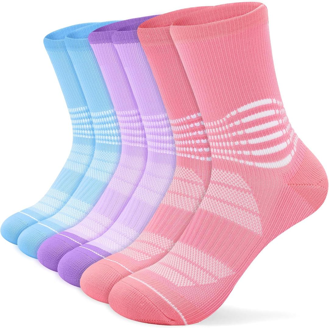 IRAMY Crew Compression Socks for Women Men with Ankle Arch Support Plantar Fasciitis Relief 3 Pairs (Large)