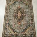 4x6.5 Green Boho Area Rug Vintage for Kitchen Living Room Bedroom Dining Room Office Non Slip Low Pile Indoor Floor Distressed Carpet