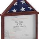 Flash Furniture Quincy Flag and Certificate Display Case, Solid Pine Wood Flag Shadow Box Fits 3x5 Folded Flag, Mahogany Finish