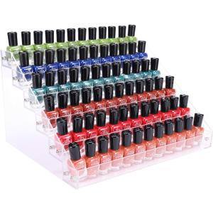 BTremary Clear Nail Polish Paint Organizer Holder Rack Shelf 6 Tier Acrylic Tattoo Ink Essential Oil Display Stand Holds Up to 48-96 Bottles for Table (Fit 1-2oz Bottles)