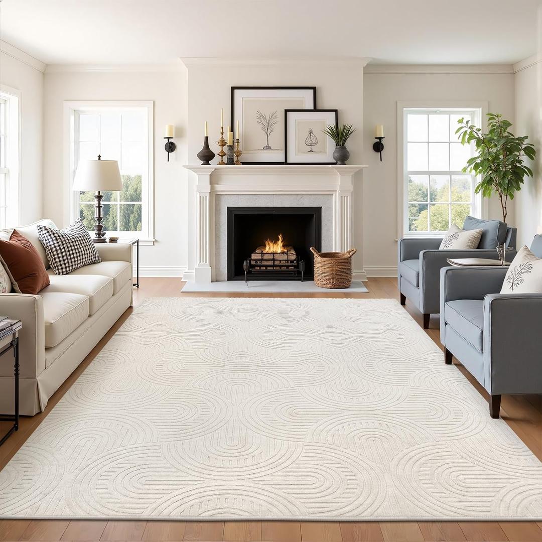 Pauwer Area Rugs for Living Room 6x9, Non Slip Machine Washable Boho Neutral Modern Rug, Soft Fluffy Carpet for Bedroom Dining Room Nursery Office Indoor Farmhouse, Beige