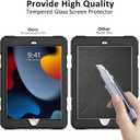 iPad 9th/8th/7th Generation Case, iPad 10.2 Case 2021/2020/2019, [Kid Proof] ambison Full Body Protective Case with 9H Tempered Glass Screen Protector, 360 Rotatable Kickstand & Hand Strap (Black)