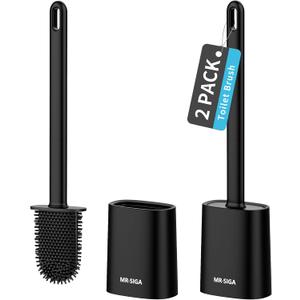 MR.SIGA Toilet Brush and Holder Set, Wall Mounted Toilet Bowl Brush, Compact Toilet Scrub Brush with Holder for Bathroom, Black, 2 Pack