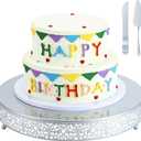 16 Inch Silver Cake Stand Set Metal Round Cupcake Dessert Stand with Cake Cutting, Spatula Wedding Cupcake Pastry Display Candy Holder Display for Wedding Party Birthday Baby Shower(Classic)