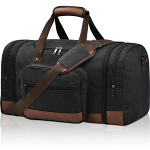 Litvyak Duffle Bag for Travel, 50L Canvas Travel Duffel Bags Overnight Weekend Gym Carry On Luggage Bag for Men & Women (Black)