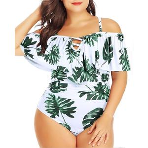 Daci Women Plus Size One Piece Swimsuits Tummy Control Ruffle Off Shoulder Bathing Suits 18W