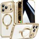 Reukdnv [Built-in Privacy Screen Protector & Invisible Ring Stand] Privacy Case for iPhone 17 Pro Max 6.9'' [Soft Bumper Full Signal] [Compatible with MagSafe] Full-Body Shockproof Clear Case, Gold