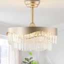 20" Gold Crystal Fandelier Ceiling Fan with Light, Mid Century Caged Chandelier Ceiling Fans with Lights Remote Control, 6 Speeds for Bedroom, Living Room