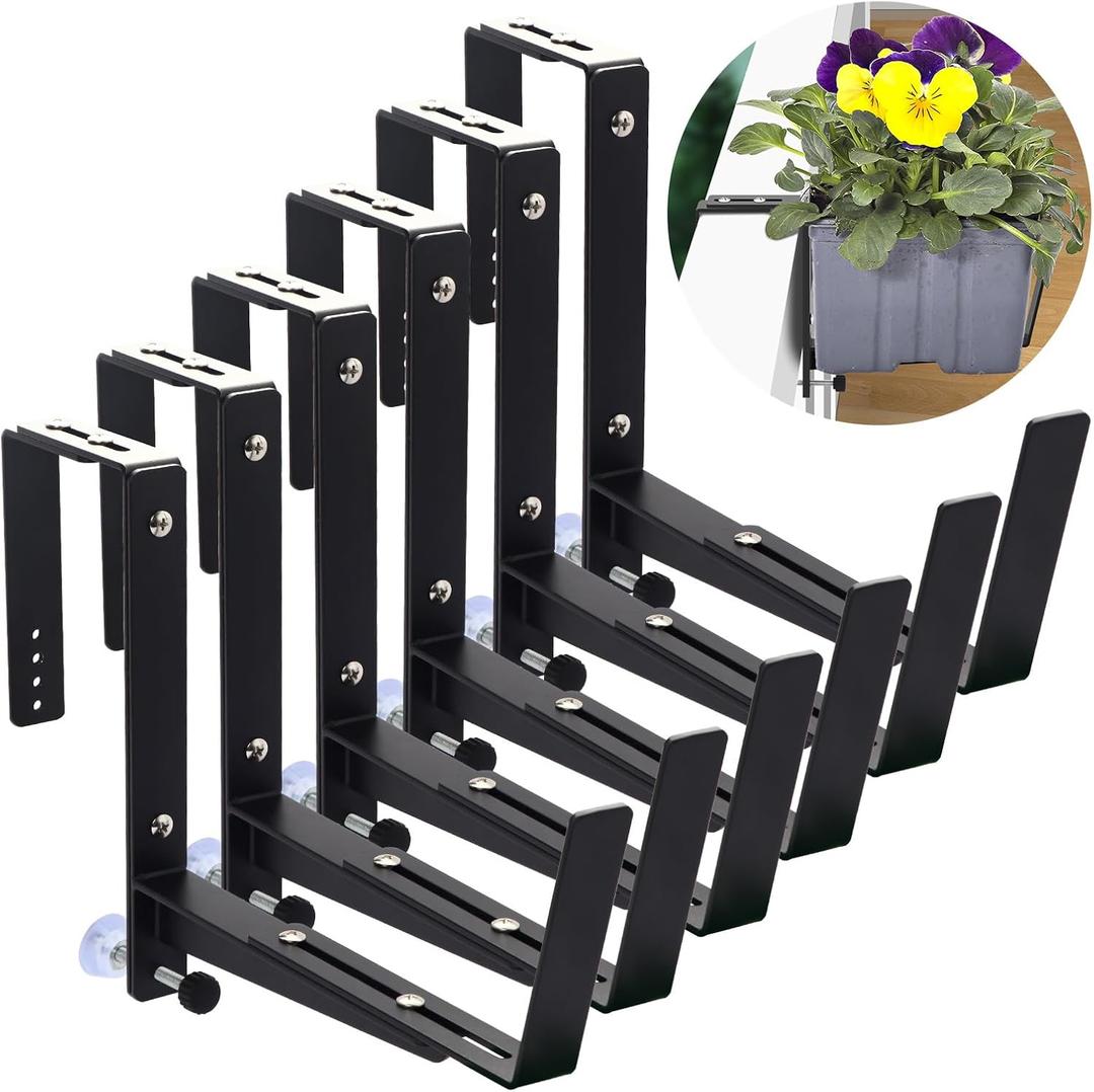 6 Pack Window Box Brackets Flower Planter Box Brackets for Railings Adjustable Deck Rail