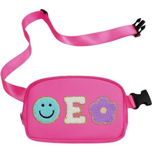 Fanny Pack For Girls Pink Kid Crossbody Bag Chenille E Letter Preppy Belt Bag, Christmas Birthday Graduation Gifts For Girl Teen Daughter Sister, Personalized Nylon Fanny Packs