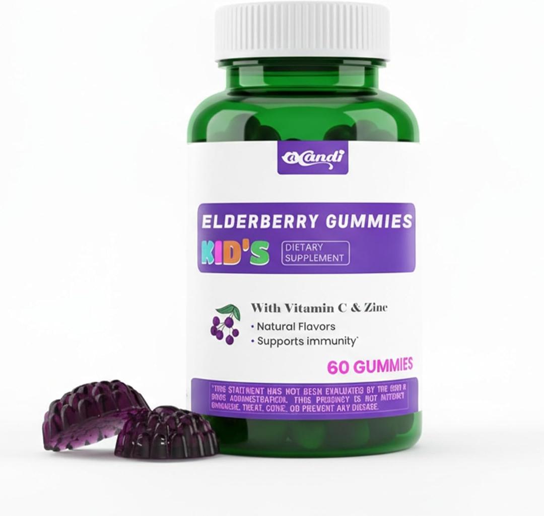 Kids Elderberry Gummies, Immune Support, Natural Berry Flavor, 60 Gummies
