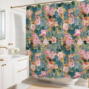 Yellow Pink Peonies Floral Print Shower Curtain - Pretty Flower Pattern - Modern Colorful Classic Design - Vintage Style Cool Fabric Shower Curtain For Any Bathroom - 72x72 Inches (Yellow Floral)