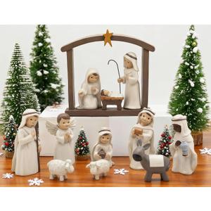 Artisan Flair 12 Pcs Nativity Set Small Figurines for Nativity Scene - Religious Gifts Precious Moment - Christmas Manger Nativity Sets for Kids, Resin White (4.5inch)