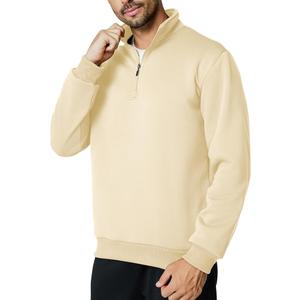 Men's Quarter Zip Up Pullover Long Sleeve Mock Neck Sweatshirt Casual Slim Fit Fleece Sweaters Size L Khaki