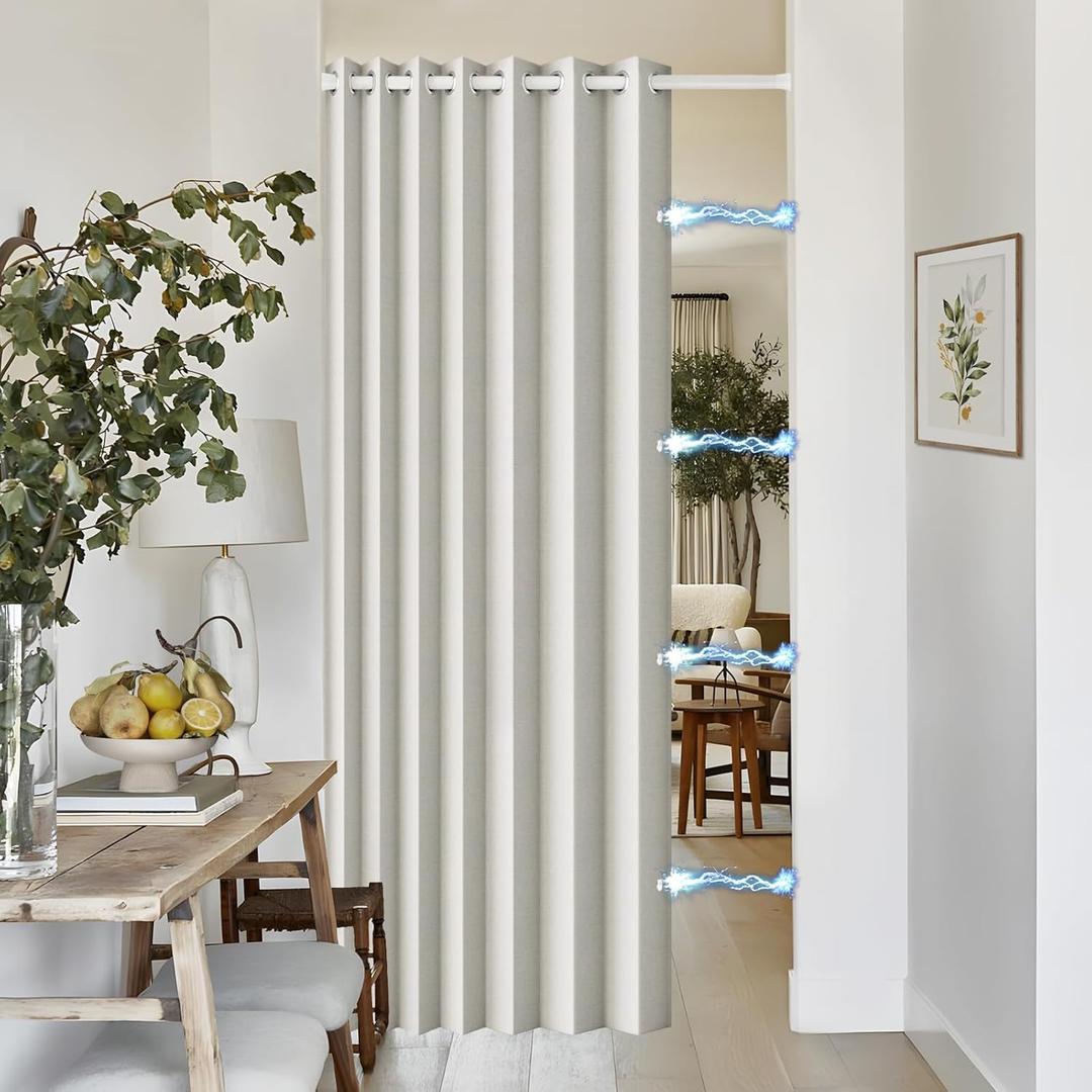 Faux Linen Curtain Black Out 96 inch Long, Memory Trained Pinch Pleated Vertical Drape for Loft/Home Office, 1 Panel, W52 x L96, Natural