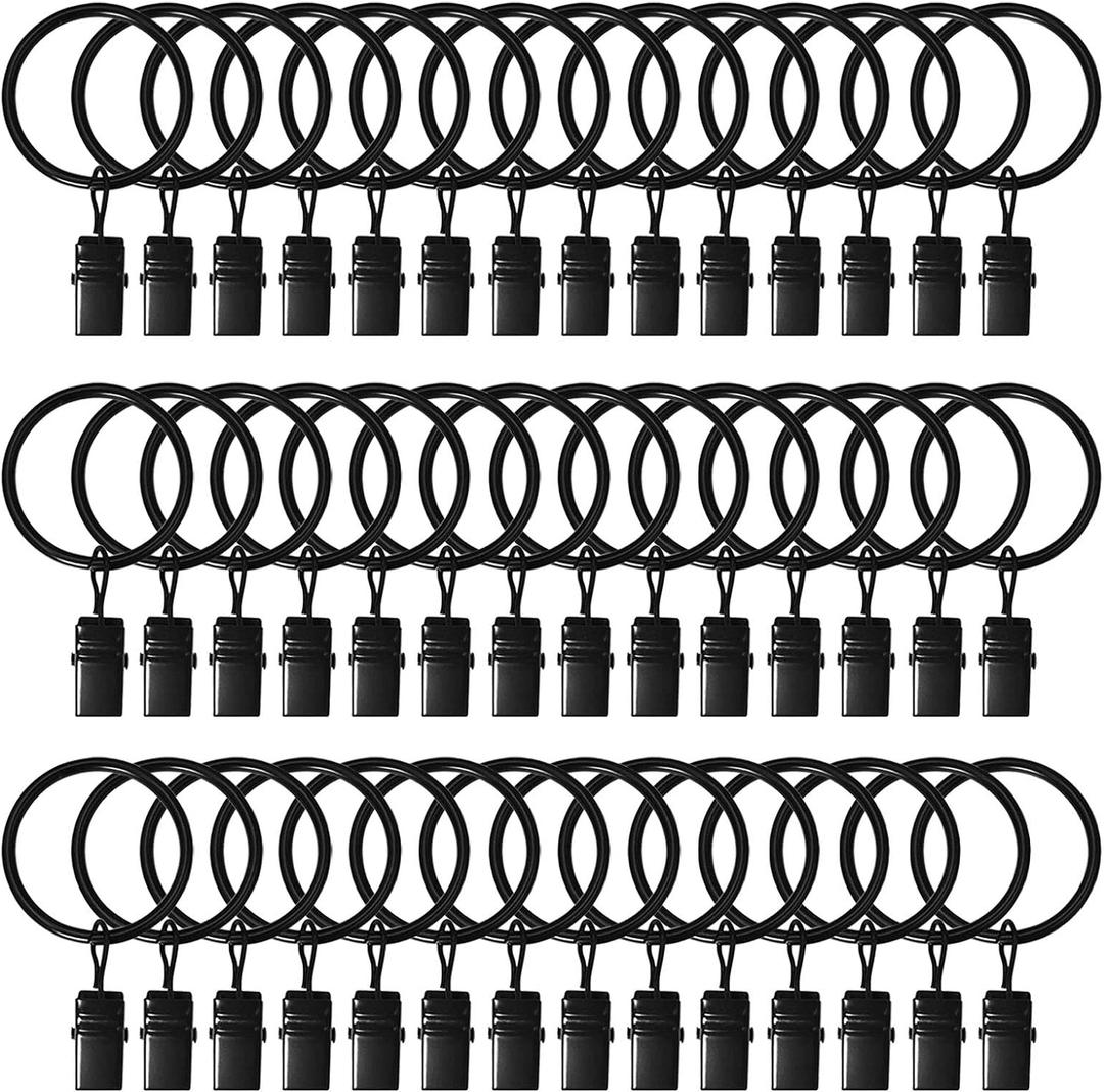 42 Pack Curtain Rings with Clips 1.26" Interior Diameter,Metal Drapery Ring with Clips Compatible with up to 1 inch Drapery Rod,Strong Vintage Decorative Rustproof Drapery Ring with Hooks(Black)