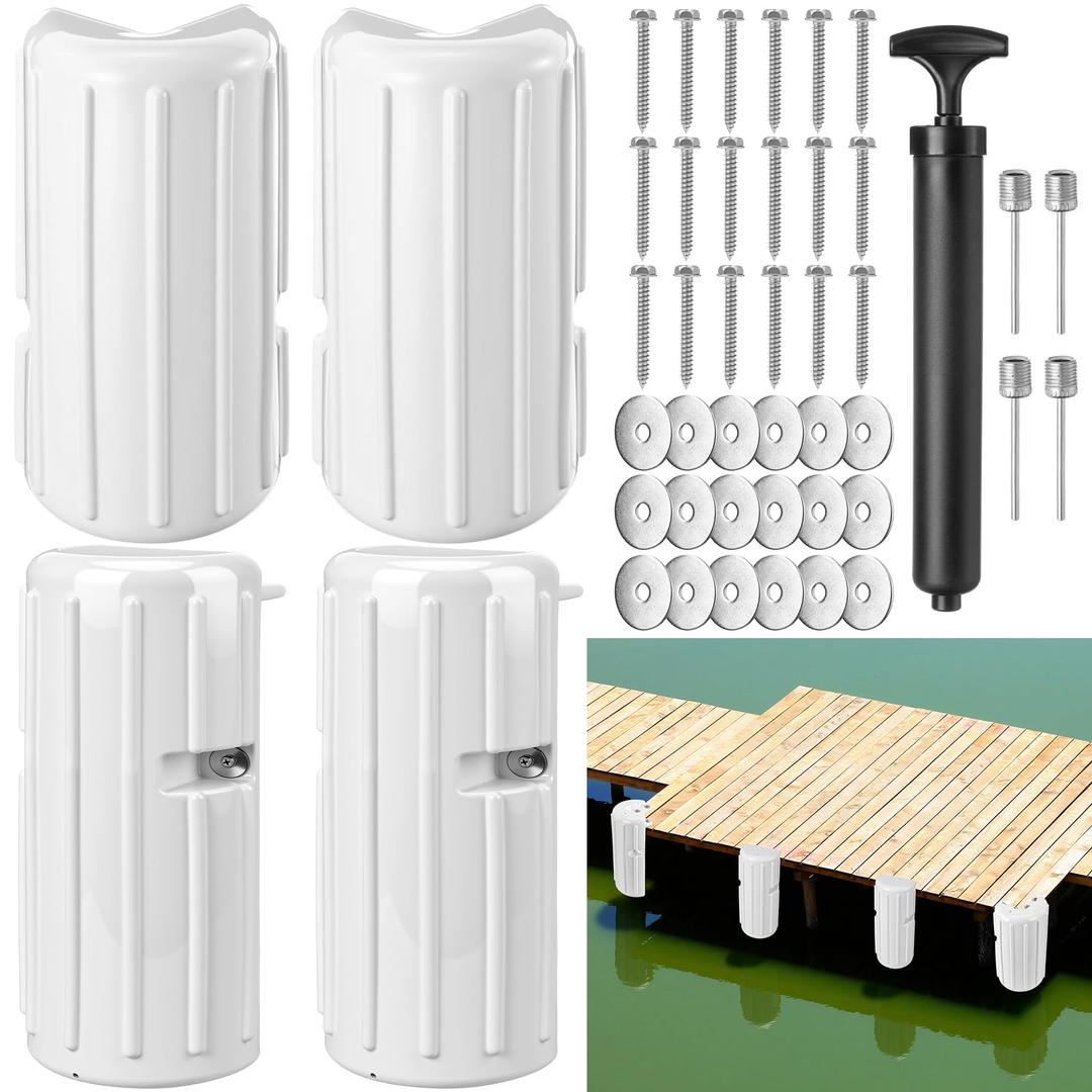 DaisyInner 4 Pcs Boat Dock Bumpers Set Fender Corner and Straight Bumpers Inflatable Corner Boat Fenders with Pump and Mounting Hardware for Corner-Edge Side Marine Bumper Buoy Pontoon (White)