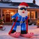 LANGXUN 8ft Skiing Santa Inflatable Outdoor Indoor Decor, Giant Blow Up IP44 Weatherproof Xmas Decorations for Yard, Built-in 7-Color LED Rotating Light for Gardern Lawn Winter Holiday
