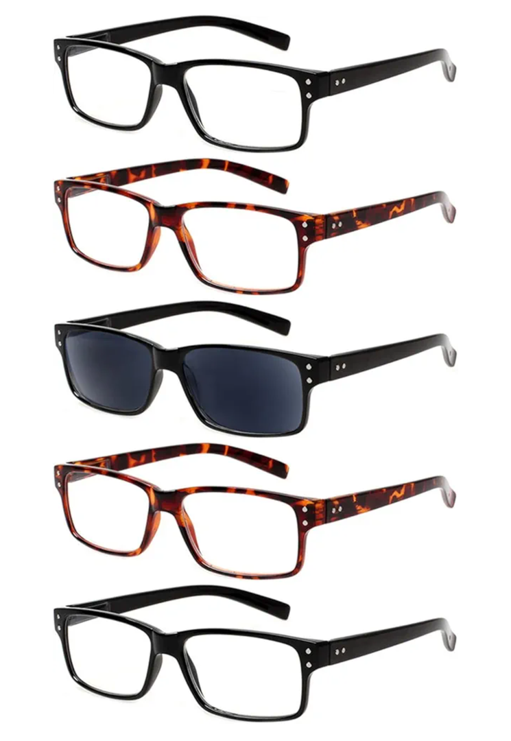 NORPERWIS Reading Glasses 5 Pairs Quality Readers Spring Hinge Glasses for Reading for Men and Women (2 Black 2 Tortoise 1sun, 3.00)